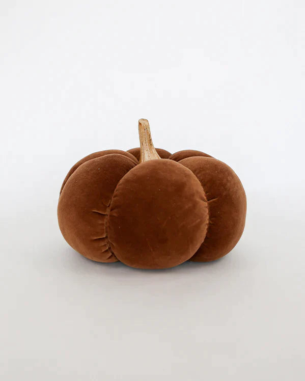 Brown Large Velvet Pumpkin with Wood Stem